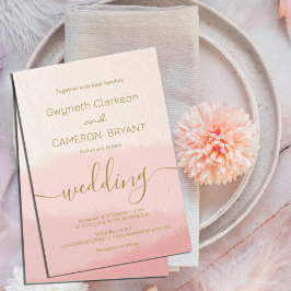 Invitación Boda de guion de caligrafía de oro rosa acuarela