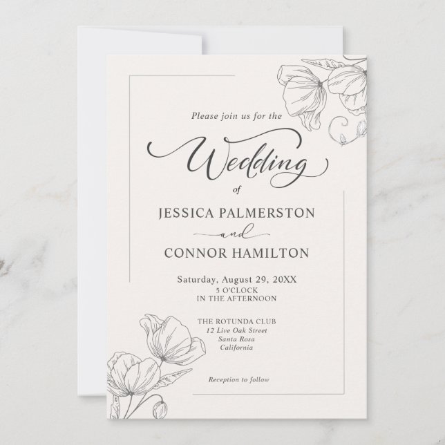 Invitación Boda de guión de caligrafía simple elegante (Anverso)