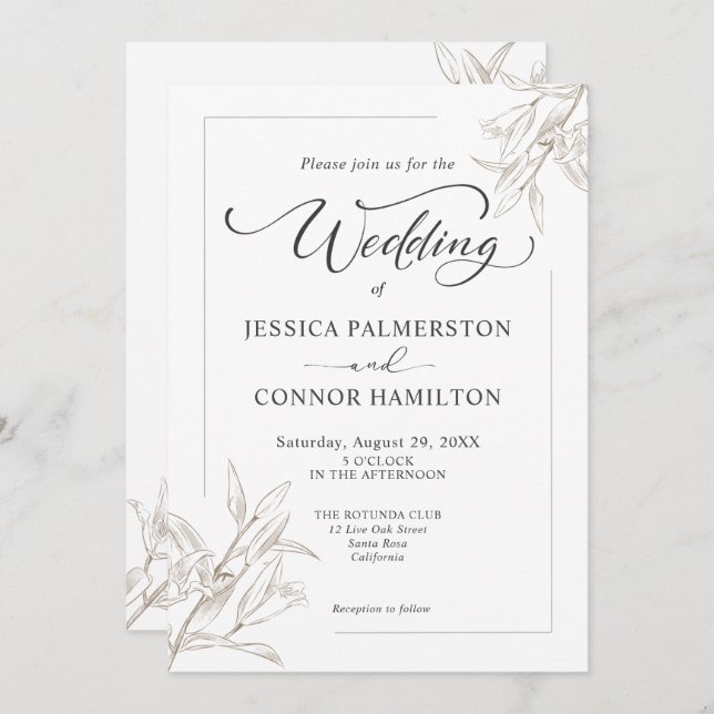 Invitación Boda de guión de caligrafía simple elegante (Anverso / Reverso)
