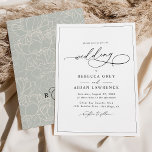 Invitación Boda de guión de caligrafía simple elegante<br><div class="desc">Esta elegante Invitación a la Boda presenta un extenso guión de caligrafía de texto combinado con un elegante tipo de letra serif y sans modernos en negro,  y el dorso verde salvia congelado con un patrón de arte de línea floral y un monograma de personalizable. Elementos coincidentes disponibles.</div>