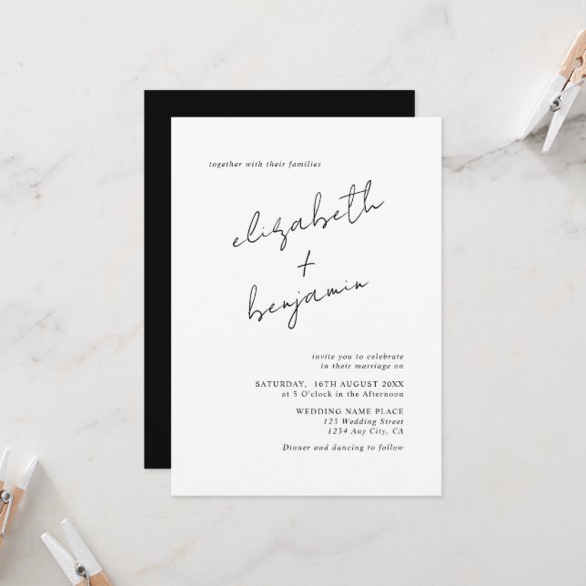 Invitación Boda de guión de caligrafía simple elegante (Anverso/Reverso In Situ)