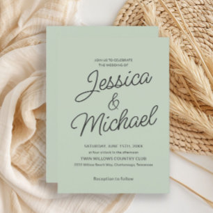 Invitación Boda de guión de carbón verde de sabio moderno