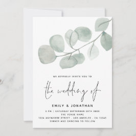 Invitación Boda de guión de color acuático Artsy Eucalyptus