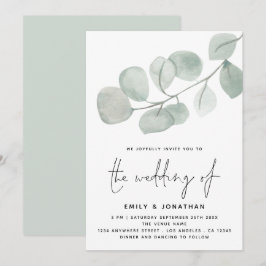 Invitación Boda de guión de color acuático Artsy Eucalyptus