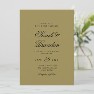 Invitación Boda de guión de color sólido cálido verde oliva