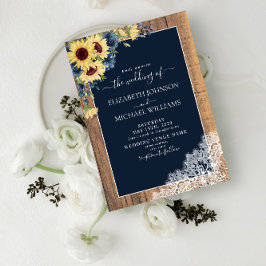 Invitación Boda de guión de encaje de girasol azul de la Mari