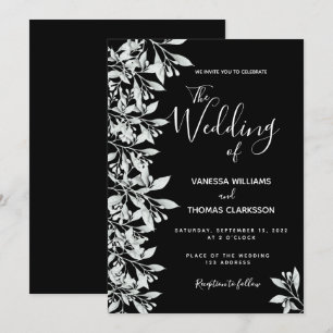 Invitación Boda de guión de follaje botánico negro