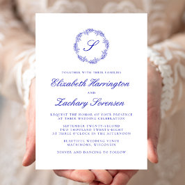 Invitación Boda de guión de la corona azul real