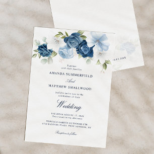 Invitación Boda de guión de la marina floral azul turbia