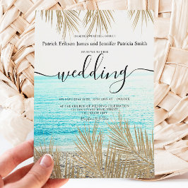 Invitación Boda de guión de la playa de palmeras doradas mode