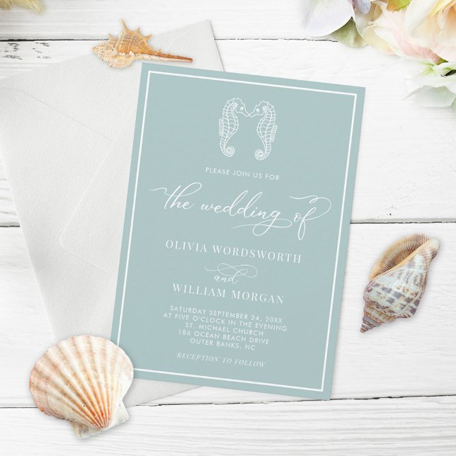Invitación Boda de guión de la playa de vidrio marino costero (Subido por el creador)