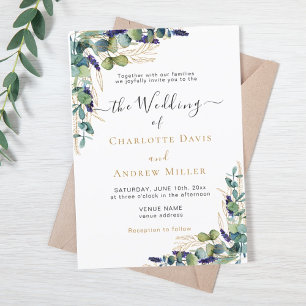 Invitación Boda de guión de lavanda de eucalipto verde