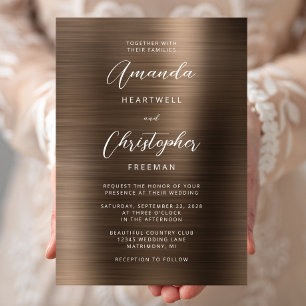 Invitación Boda de guión de metal cepillado de bronce