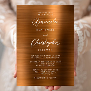 Invitación Boda de guión de metal cepillado de cobre