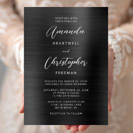 Invitación Boda de guión de metal cepillado negro
