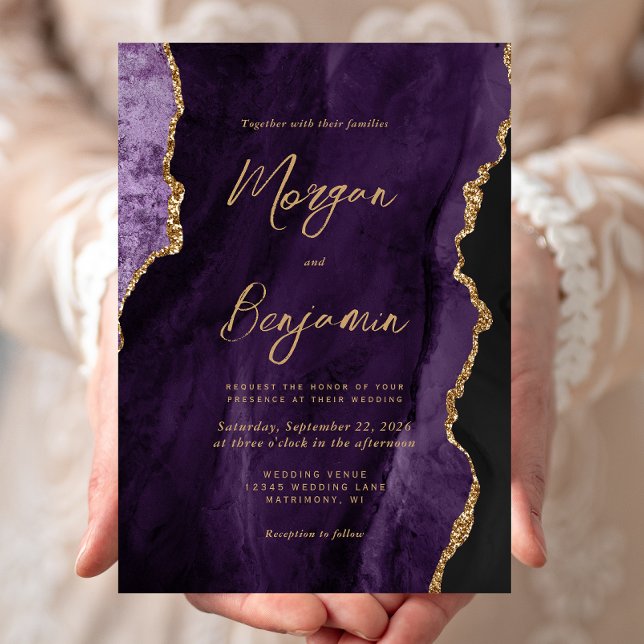 Invitación Boda de guión de Moda de agata morado moderno (Subido por el creador)