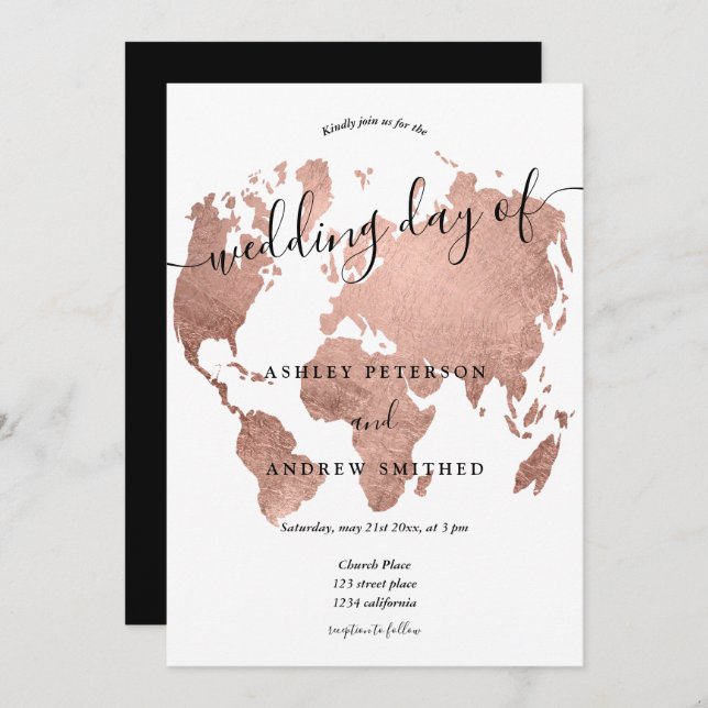 Invitación Boda de guión de moda de Relieve metalizado de oro (Anverso / Reverso)