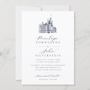 Invitación Boda de guión de nombre de Ilustracion de castillo