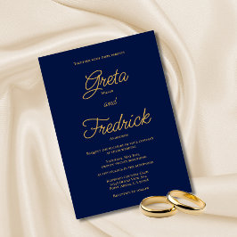Invitación Boda de guión de oro de la marina de elegancia sim
