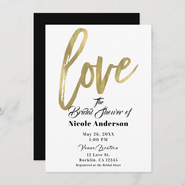 Invitación Boda de guión de pincel moderno Gold LOVE (Anverso / Reverso)