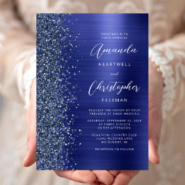 Invitación Boda de guión de Purpurina Metalizado cepillado az
