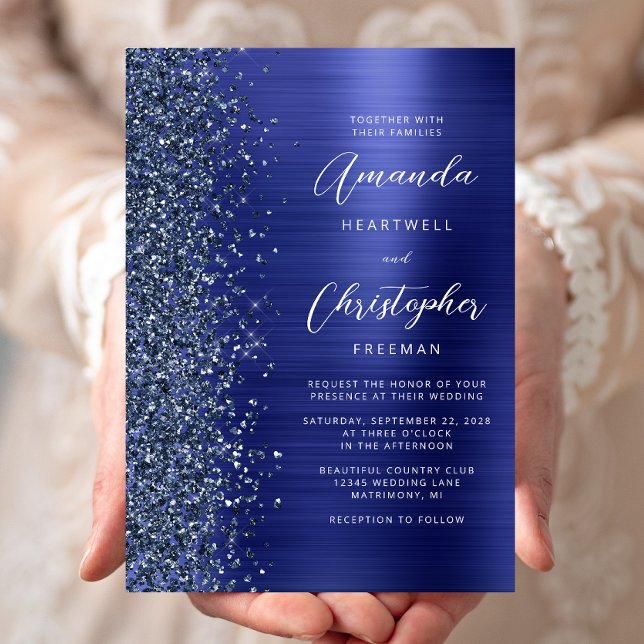 Invitación Boda de guión de Purpurina Metalizado cepillado az (Subido por el creador)