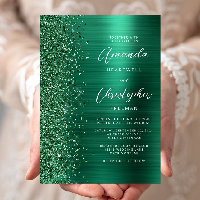 Invitación Boda de guión de Purpurina Metalizado cepillado ve (Subido por el creador)