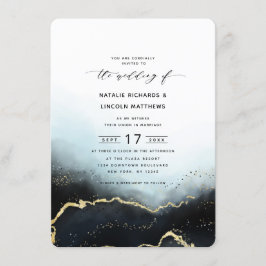 Invitación Boda de guión de Relieve metalizado dorado azul de