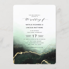 Invitación Boda de guión de Relieve metalizado dorado esmeral