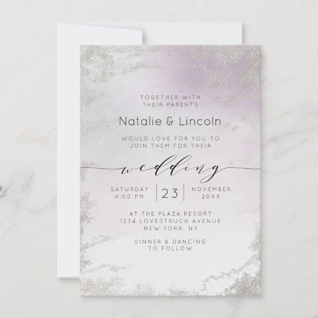 Invitación Boda de guión de Relieve metalizado plateado lujos (Anverso)