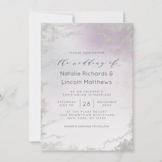 Invitación Boda de guión de Relieve metalizado plateado lujos (Anverso)