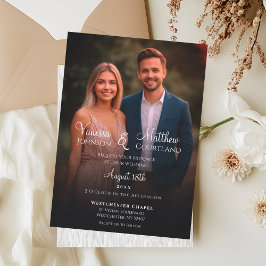 Invitación Boda de guión de superposición de fotos en blanco 