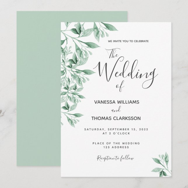 Invitación Boda de guión de vegetación botánica (Anverso / Reverso)