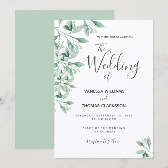 Invitación Boda de guión de vegetación botánica (Anverso / Reverso)