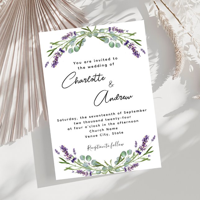 Invitación Boda de guión de vegetación de flores violeta de L (Subido por el creador)