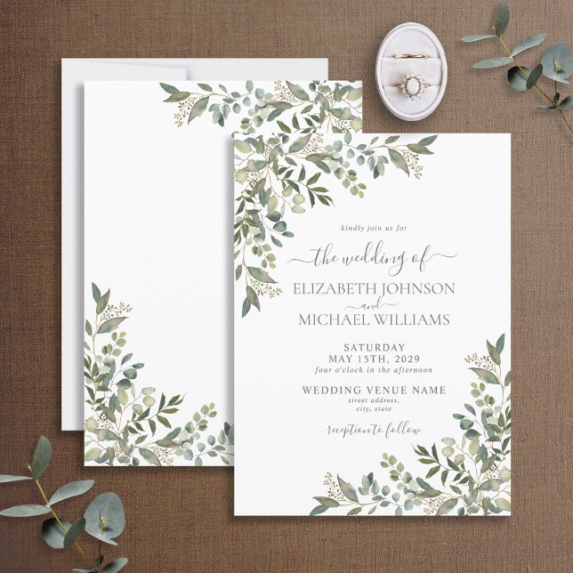Invitación Boda de guión de verde de Eucalyptus (Subido por el creador)
