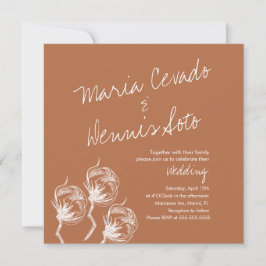 Invitación Boda de guión dibujado a mano de planta de algodón
