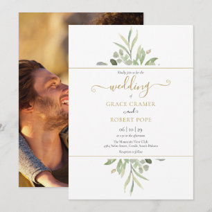 Invitación Boda de guión dorado de fotografía de vegetación b