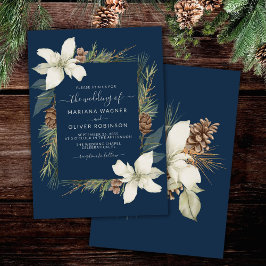 Invitación Boda de guión elegante azul de la Marina de Invier
