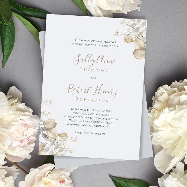 Invitación Boda de guión elegante de la vegetación azul (Subido por el creador)