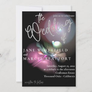 Invitación Boda de guión elegante de lente flare plateado de