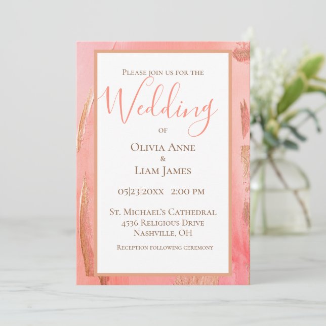 Invitación Boda de guión elegante moderno rosa dorado (Anverso de pie)