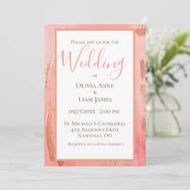 Invitación Boda de guión elegante moderno rosa dorado