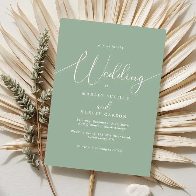 Invitación Boda de guión elegante verde sabio minimalista (Subido por el creador)