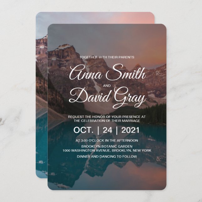 Invitación Boda de guión forestal de las montañas rusticas (Anverso / Reverso)