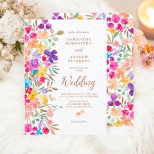 Invitación Boda de guion fotográfico de flores silvestres de 