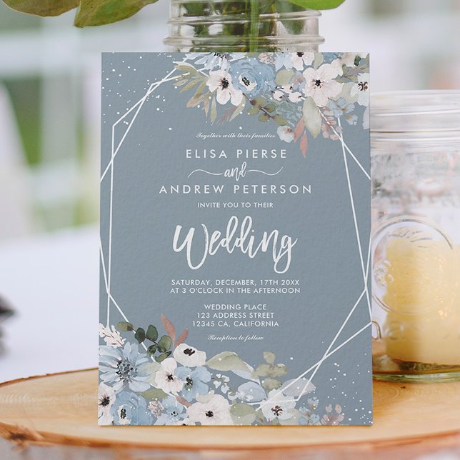 Invitación Boda de guión fotográfico de nieve azul polvorient (Subido por el creador)