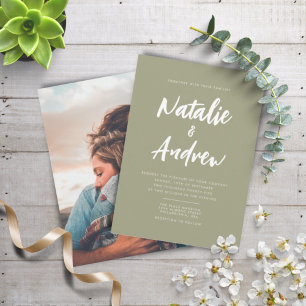 Invitación Boda de guión Minimalista de Sage Green