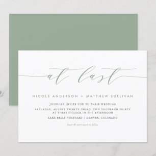 Invitación Boda De Guión Minimalista Verde De Último Mareo