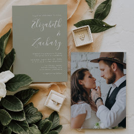 Invitación Boda de guión moderno foto verde salvia